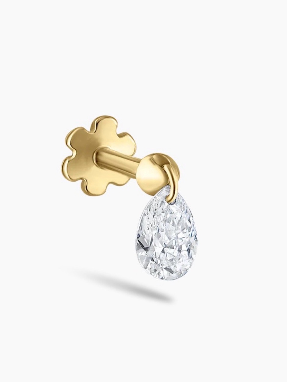 Maria Tash Gold Threaded Stud with Pear Diamond Drop